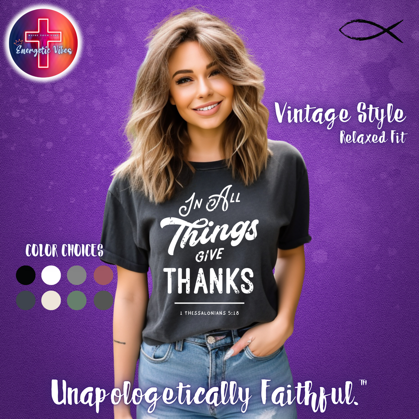 In All Things Give Thanks Unisex Christian T-Shirt | Vintage Style Relaxed Tee