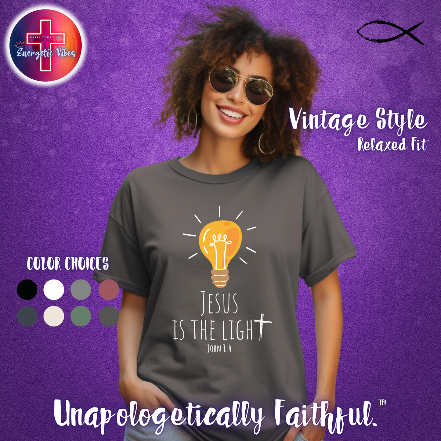 Jesus Is The Light ~ John 1:4 Unisex Christian T-Shirt | Vintage Style Relaxed Tee