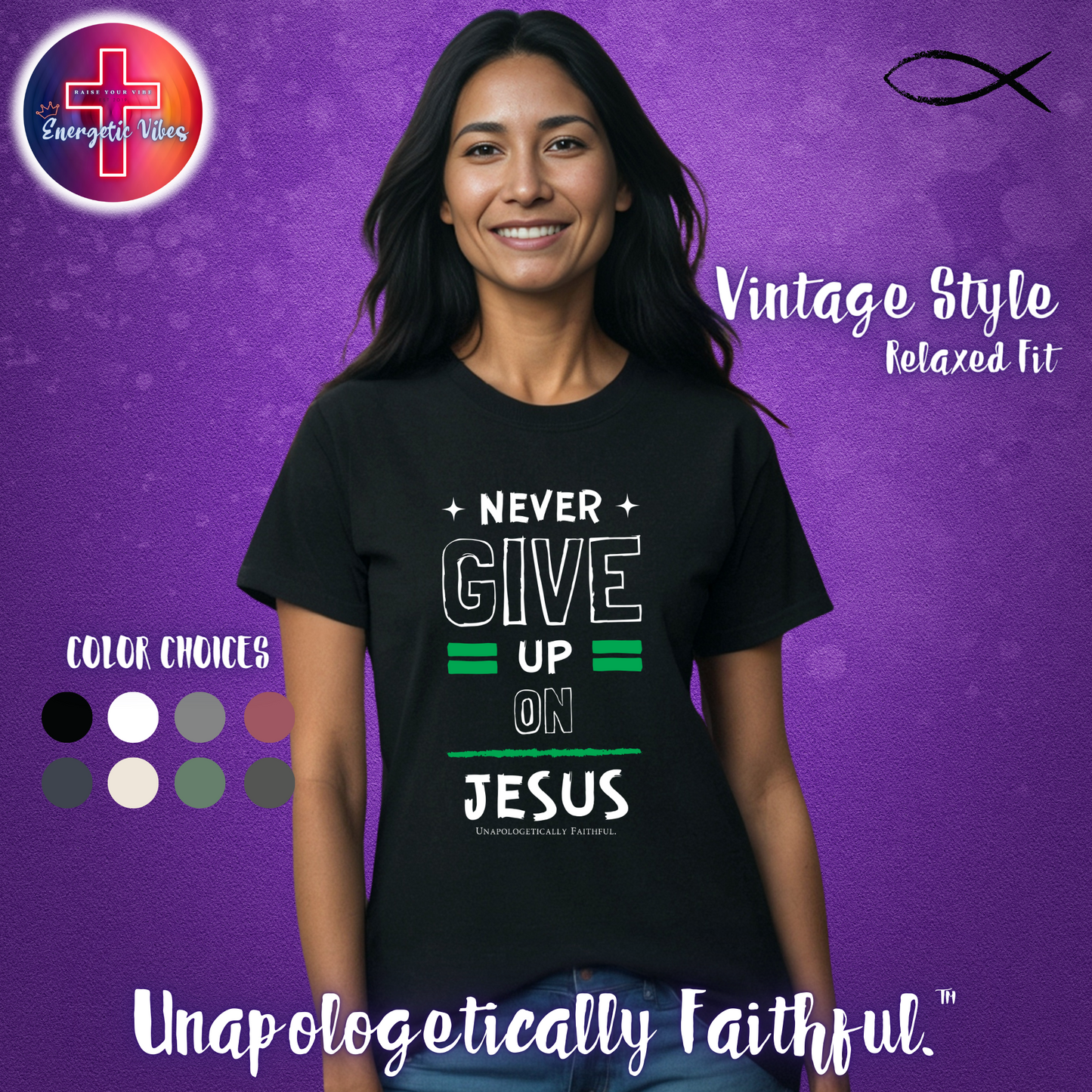 Never Give Up on Jesus Unisex Christian T-Shirt | Vintage Style Relaxed Tee